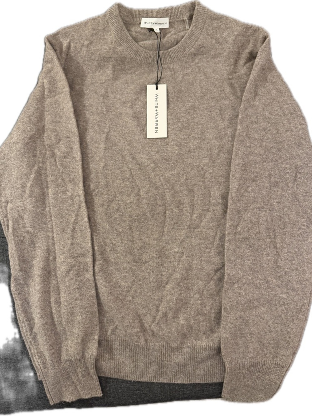 White + Warren Men's Crewneck 100% Cashmere Sweater in Taupe Heather